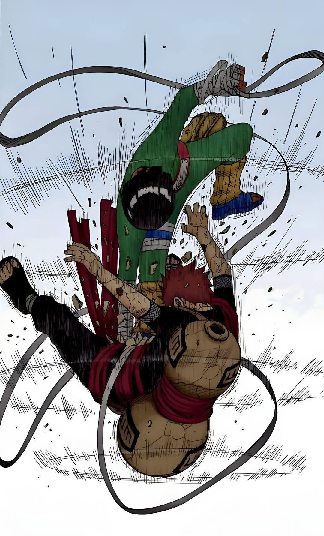 Rock Lee vs. Gaara — colored manga panel, Naruto (Masashi Kishimoto)
