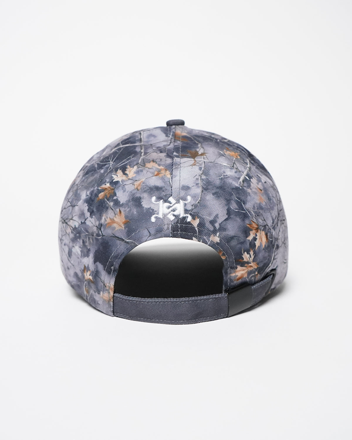 Gray leaf-camo Hidden Inventory Hat with white embroidered logo, back view showing adjustable strap
