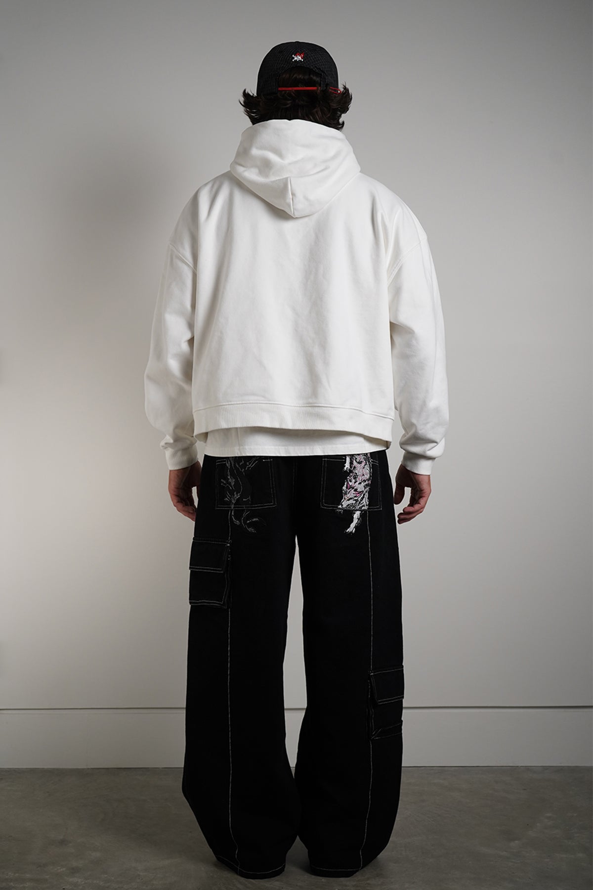 White Together Forever Hoodie, back view in model