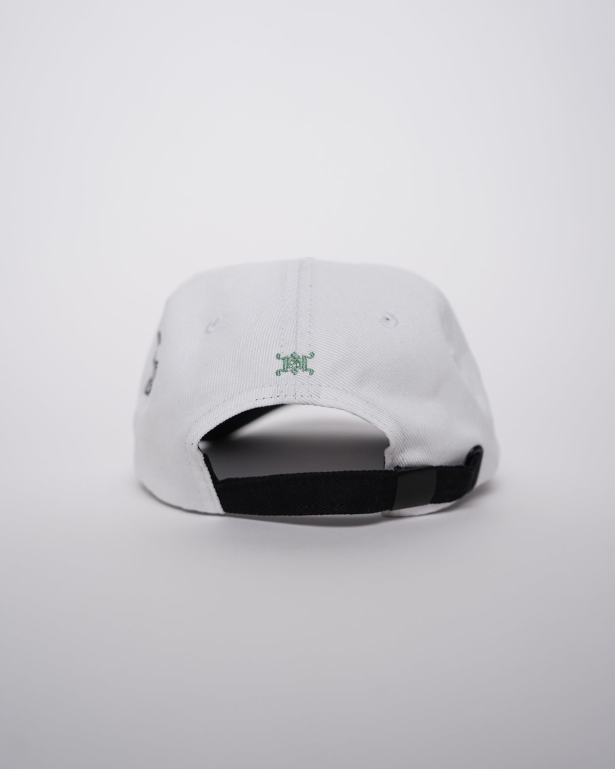 Big News! Hat rear view showing green embroidered emblem and black adjustable strap closure