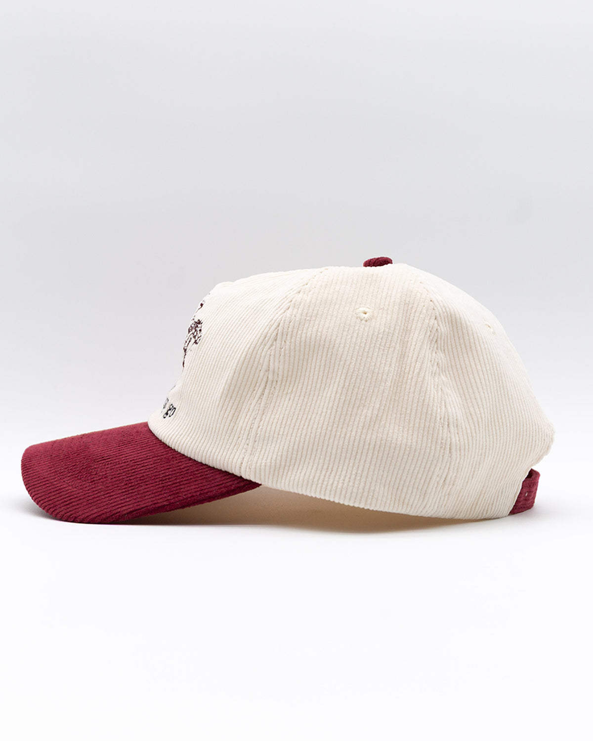 Easy Come Easy Go Hat in cream and burgundy colorway, side view